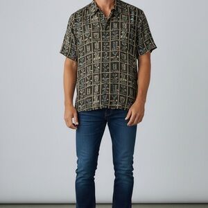 Tori Richard Black Silk Shirt with Colorful Pattern